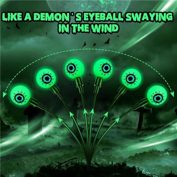 2 Pack 12 LED Solar Eyeball Lights, Halloween Decorations Firefly Lights - Picture 5 of 8